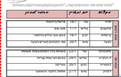 לוח מבחנים לכיתה ז' -לימוד פורה ומהנה והמון הצלחות!!-הכנסו והלוח לפניכם..