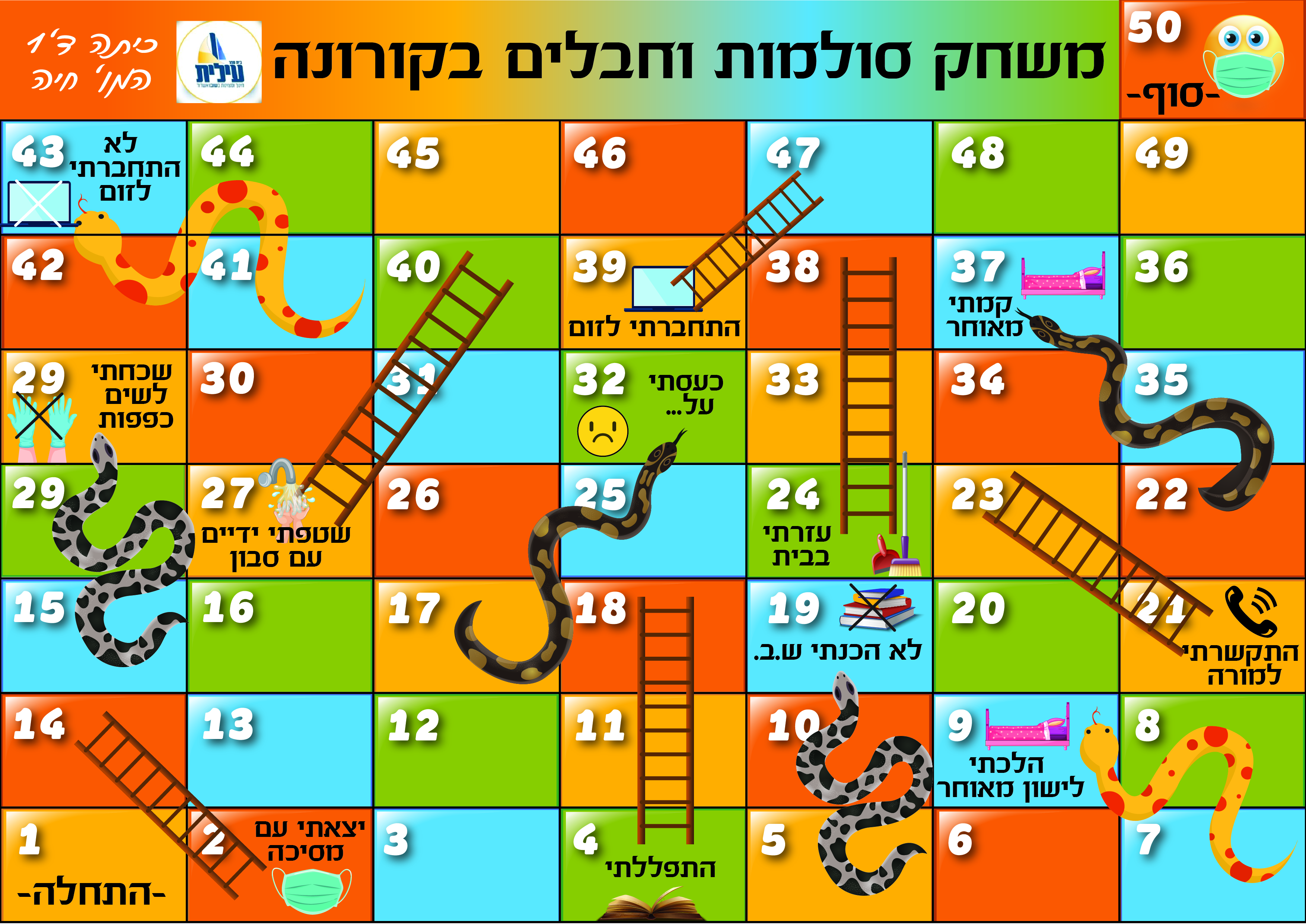 גם בקורונה בעילית שובו אנחנו משחקים. תודה למורה חיה על העיצוב והמשלוח האישי לכל תלמיד!